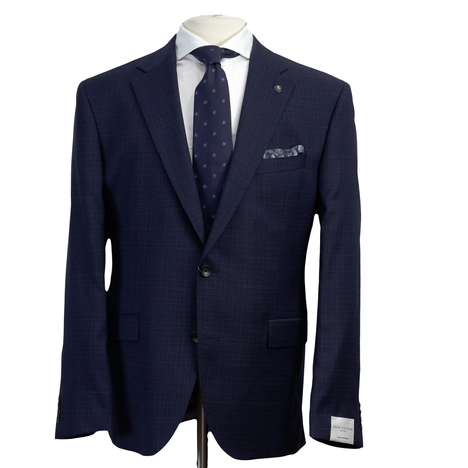 Navy Neat Check Esprit Modern Fit Loro Piana Wool Suit - Jack Victor 3 Navy Neat Check Esprit Modern Fit Loro Piana Wool Suit - Jack Victor