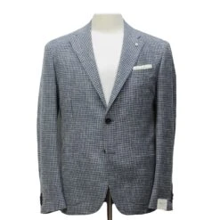 Blue Houndstooth Wool/Cotton/Linen Unconstructed Contemporary Sport Coat - L.B.M. 1911
