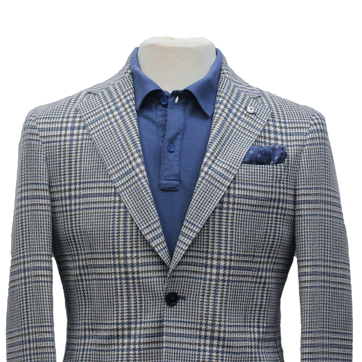 Blue Prince Of Wales Cotton Contemporary Fit Sport Jacket - L.B.M 1911 10 Blue Prince Of Wales Cotton Contemporary Fit Sport Jacket - L.B.M 1911 - Image 8