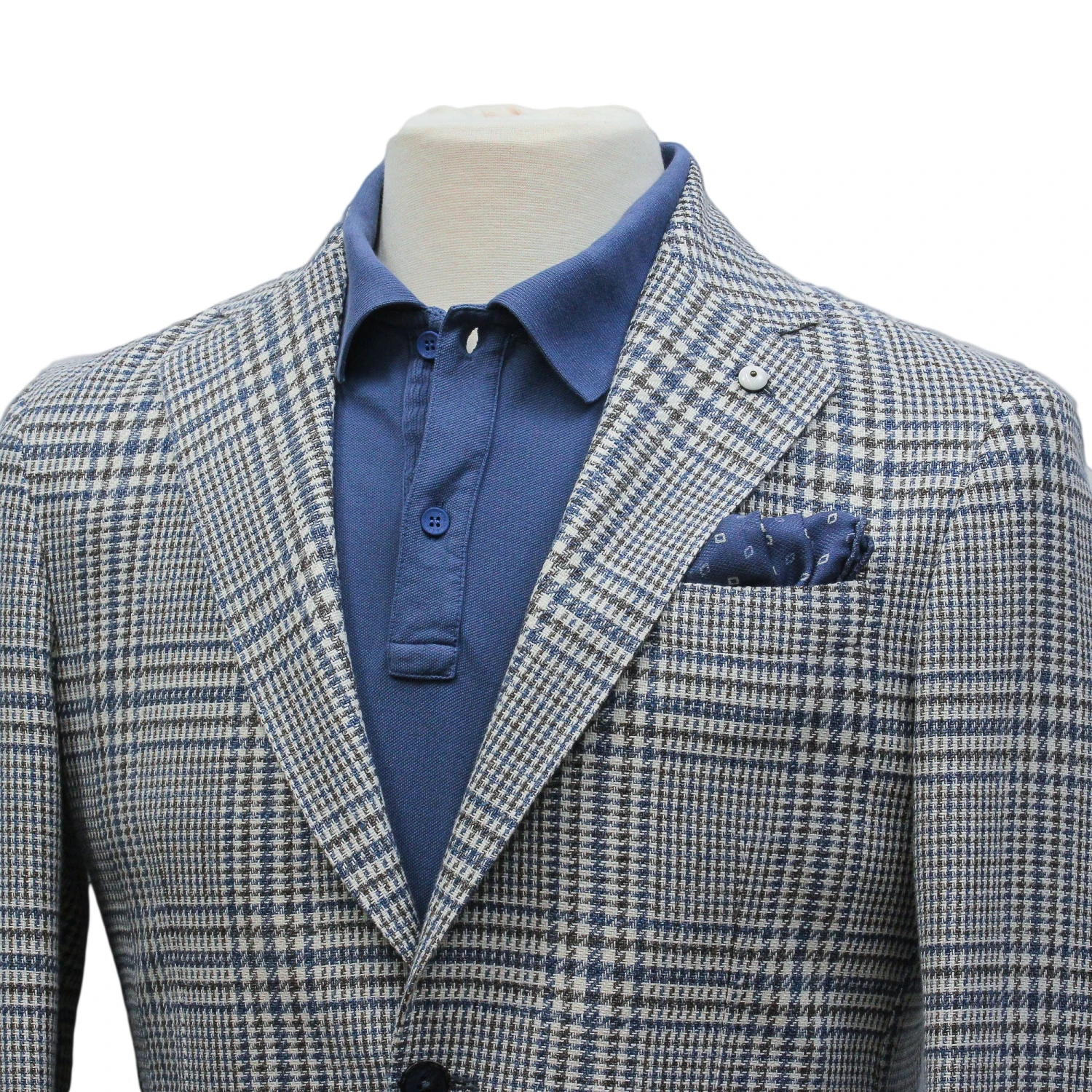Blue Prince Of Wales Cotton Contemporary Fit Sport Jacket - L.B.M 1911 12 Blue Prince Of Wales Cotton Contemporary Fit Sport Jacket - L.B.M 1911 - Image 10