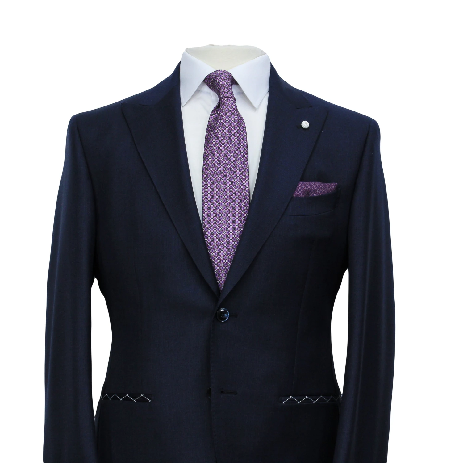 Navy Blue Nailhead Wool Mantua Slim Fit Suit Peak Lapel - Luigi Bianchi 6 Navy Blue Nailhead Wool Mantua Slim Fit Suit Peak Lapel - Luigi Bianchi - Image 4