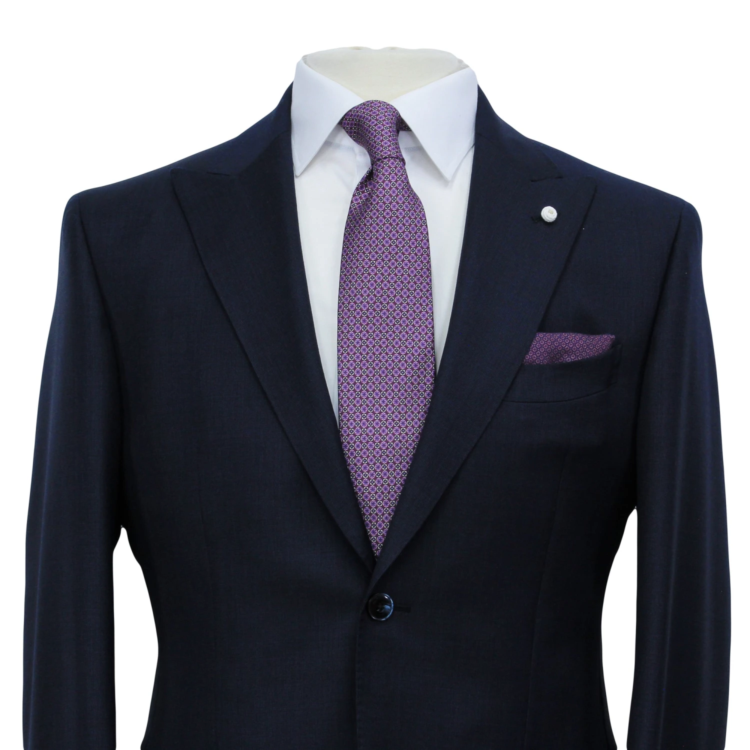 Navy Blue Nailhead Wool Mantua Slim Fit Suit Peak Lapel - Luigi Bianchi 7 Navy Blue Nailhead Wool Mantua Slim Fit Suit Peak Lapel - Luigi Bianchi - Image 5