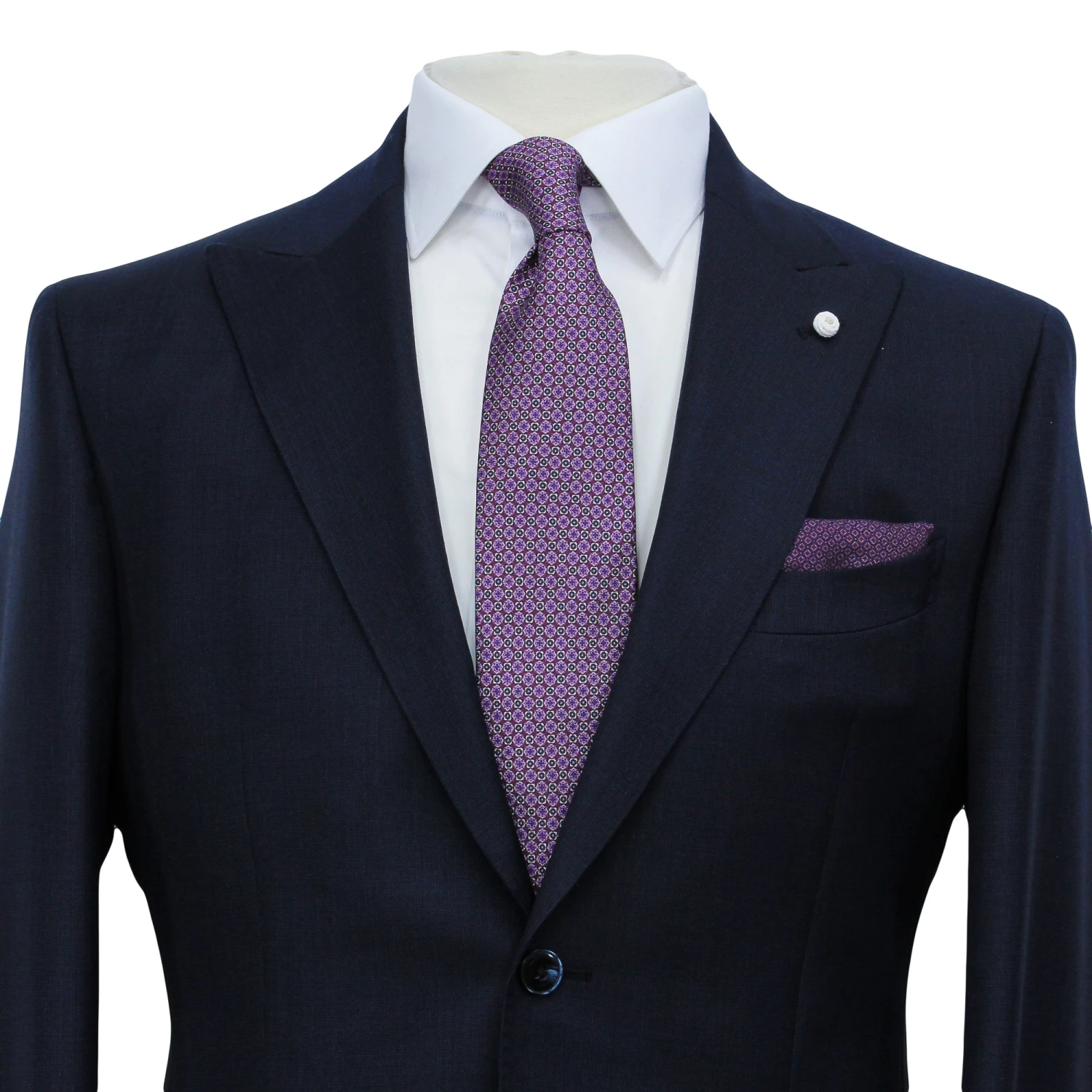 Navy Blue Nailhead Wool Mantua Slim Fit Suit Peak Lapel - Luigi Bianchi 8 Navy Blue Nailhead Wool Mantua Slim Fit Suit Peak Lapel - Luigi Bianchi - Image 6