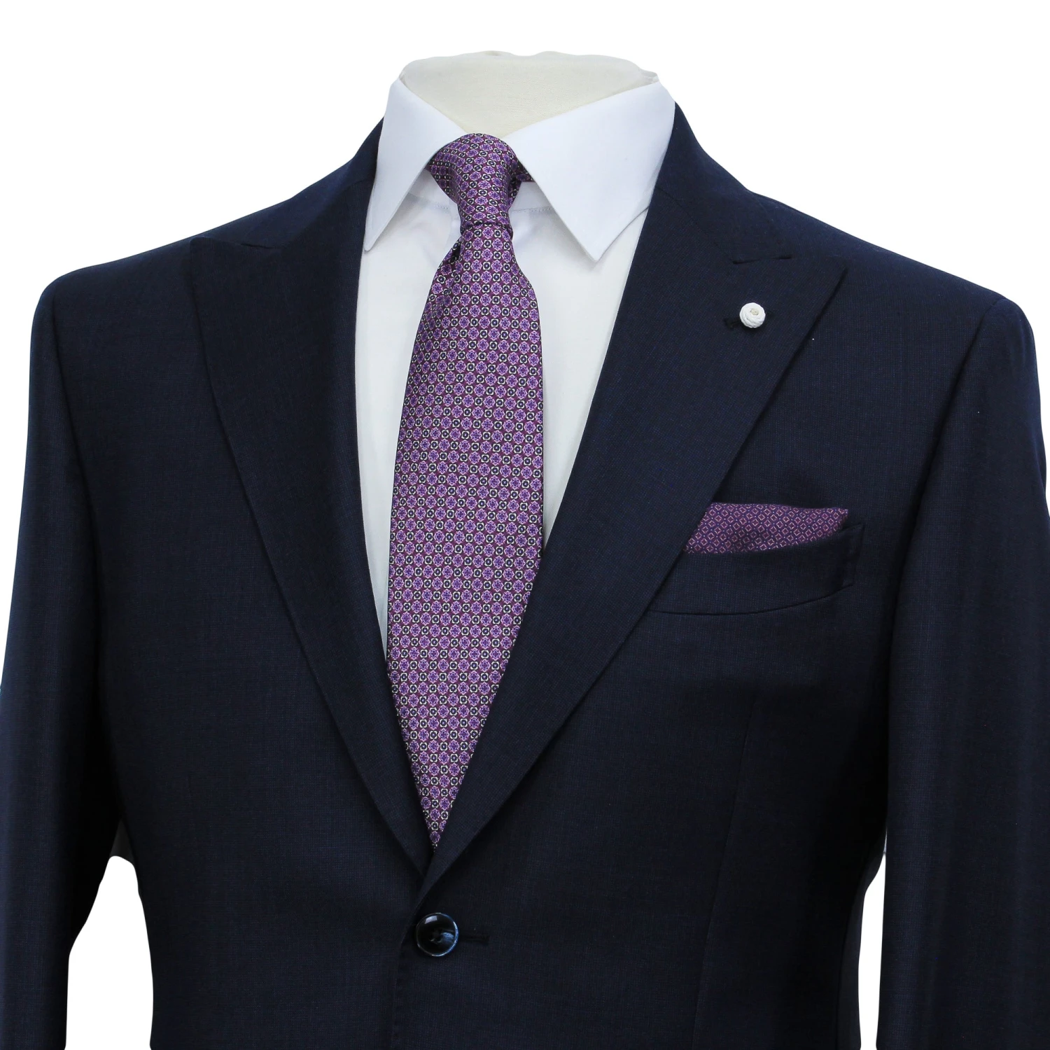 Navy Blue Nailhead Wool Mantua Slim Fit Suit Peak Lapel - Luigi Bianchi 4 Navy Blue Nailhead Wool Mantua Slim Fit Suit Peak Lapel - Luigi Bianchi - Image 2