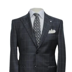 Gray Windowpane Wool Mantua Slim Fit Suit Peak Lapel - Luigi Bianchi 13 Gray Windowpane Wool Mantua Slim Fit Suit Peak Lapel - Luigi Bianchi -ETON Store LUIGI BIANCHI 00306 02 2