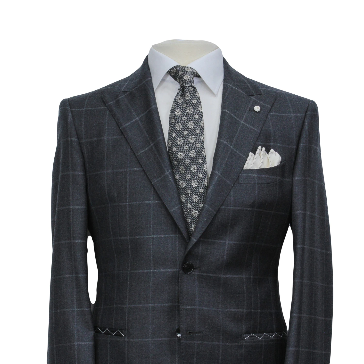 Gray Windowpane Wool Mantua Slim Fit Suit Peak Lapel - Luigi Bianchi 6 Gray Windowpane Wool Mantua Slim Fit Suit Peak Lapel - Luigi Bianchi - Image 4