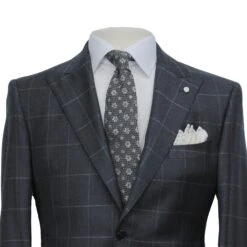 Gray Windowpane Wool Mantua Slim Fit Suit Peak Lapel - Luigi Bianchi 14 Gray Windowpane Wool Mantua Slim Fit Suit Peak Lapel - Luigi Bianchi -ETON Store LUIGI BIANCHI 00306 02 3