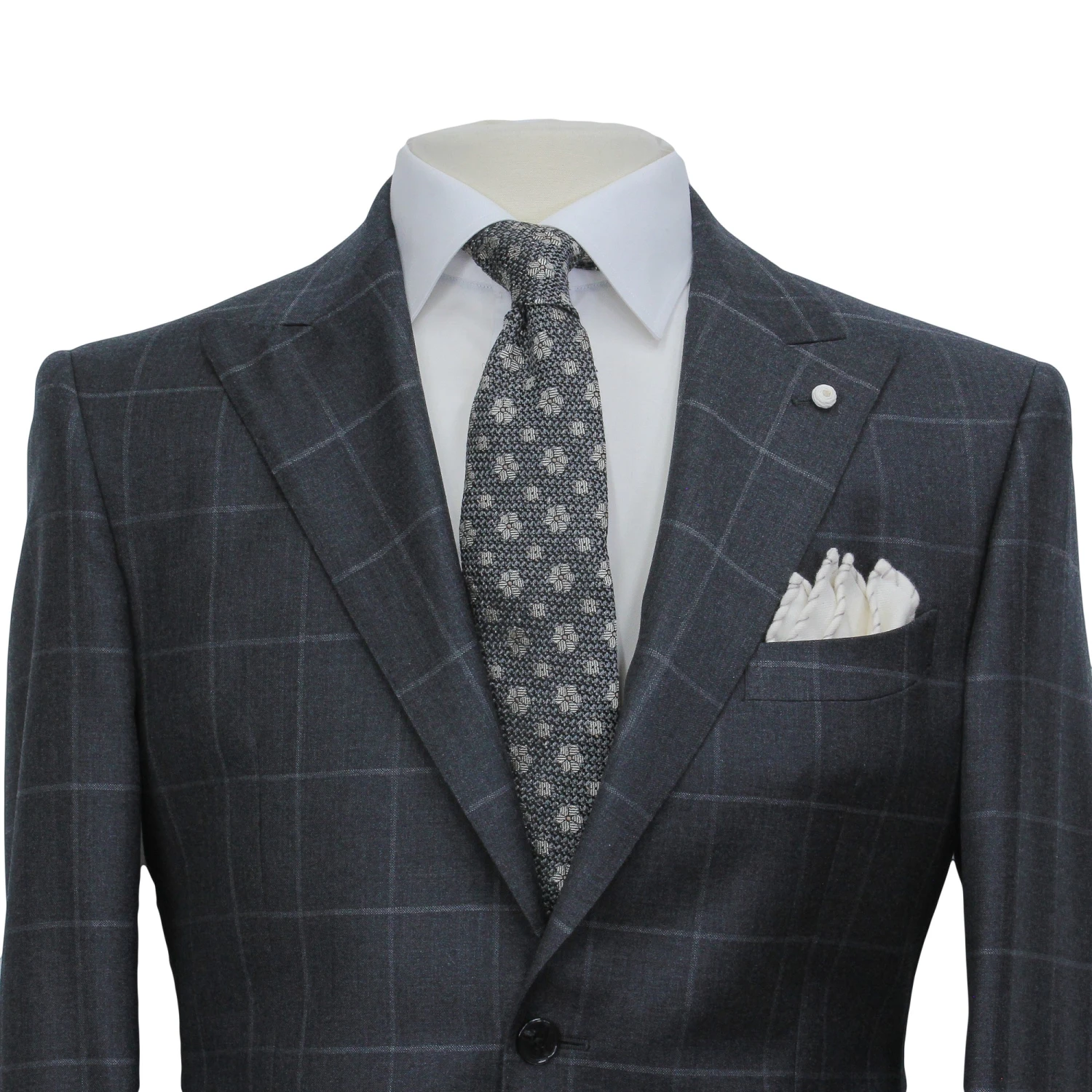 Gray Windowpane Wool Mantua Slim Fit Suit Peak Lapel - Luigi Bianchi 7 Gray Windowpane Wool Mantua Slim Fit Suit Peak Lapel - Luigi Bianchi - Image 5