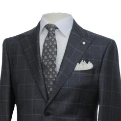 Gray Windowpane Wool Mantua Slim Fit Suit Peak Lapel - Luigi Bianchi 11 Gray Windowpane Wool Mantua Slim Fit Suit Peak Lapel - Luigi Bianchi -ETON Store LUIGI BIANCHI 00306 02 4