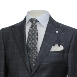 Gray Windowpane Wool Mantua Slim Fit Suit Peak Lapel - Luigi Bianchi 15 Gray Windowpane Wool Mantua Slim Fit Suit Peak Lapel - Luigi Bianchi -ETON Store LUIGI BIANCHI 00306 02 5