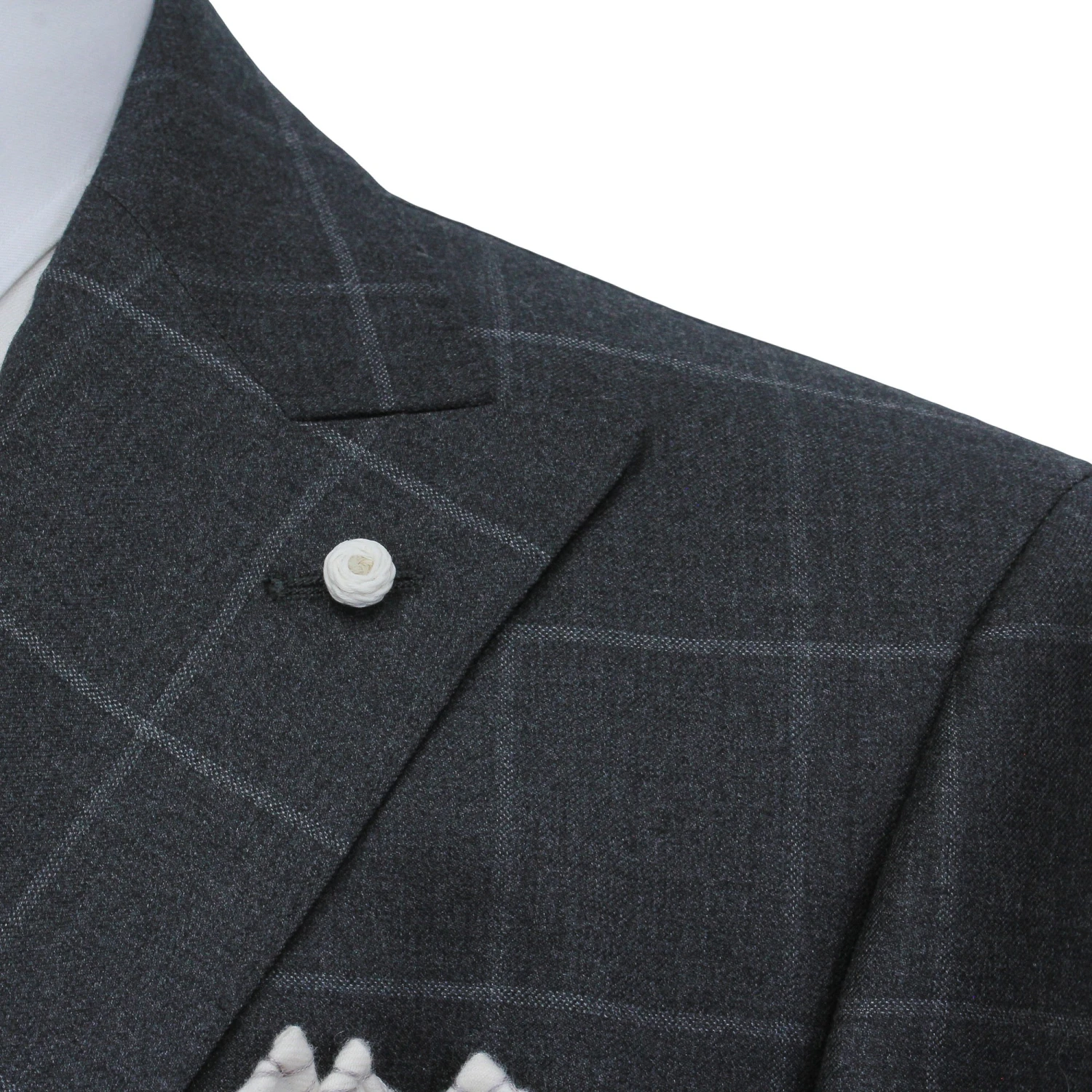 Gray Windowpane Wool Mantua Slim Fit Suit Peak Lapel - Luigi Bianchi 9 Gray Windowpane Wool Mantua Slim Fit Suit Peak Lapel - Luigi Bianchi - Image 7