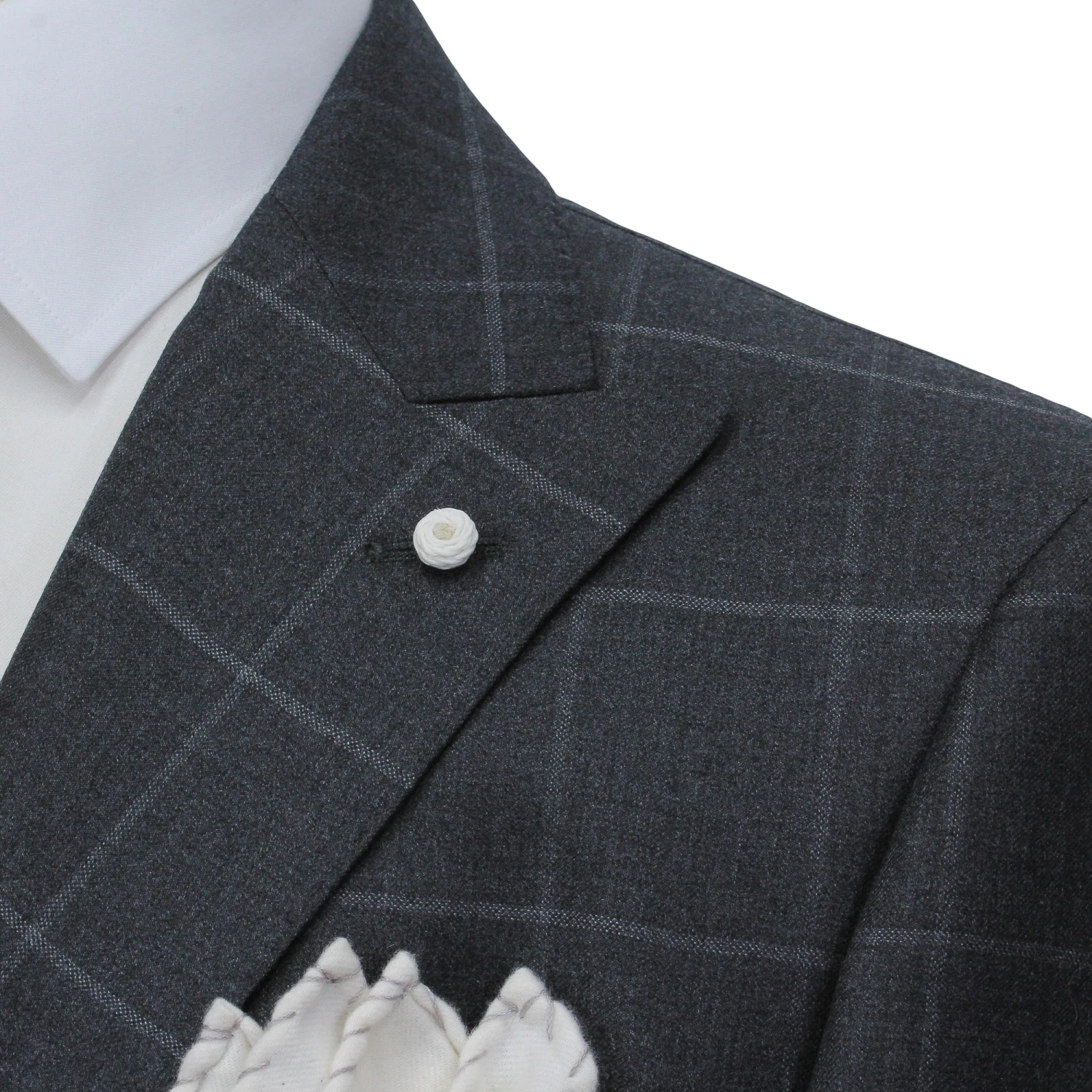 Gray Windowpane Wool Mantua Slim Fit Suit Peak Lapel - Luigi Bianchi 10 Gray Windowpane Wool Mantua Slim Fit Suit Peak Lapel - Luigi Bianchi - Image 8