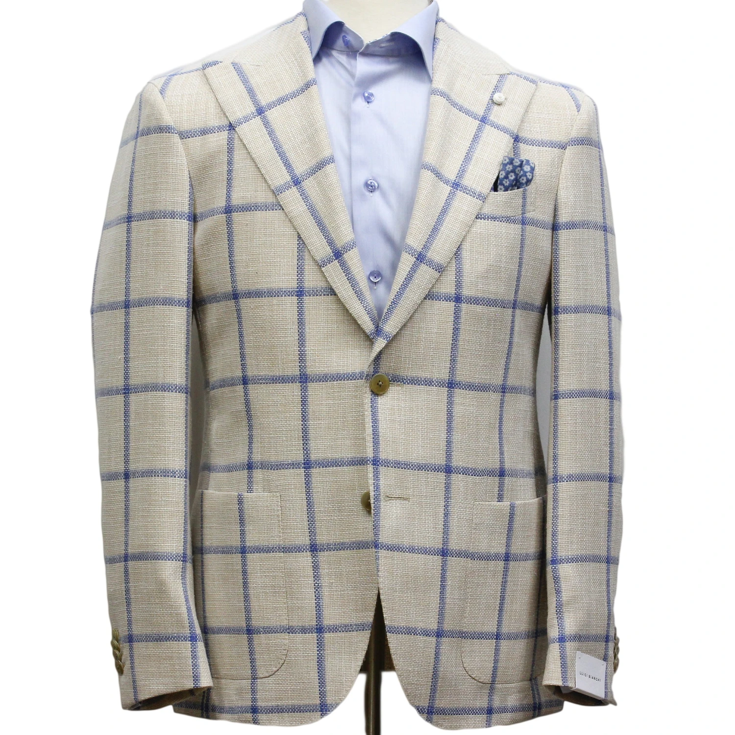 Bone Windowpane Wool-Silk-Cotton Dream Fit Sport Jacket - Luigi Bianchi 3 Bone Windowpane Wool-Silk-Cotton Dream Fit Sport Jacket - Luigi Bianchi