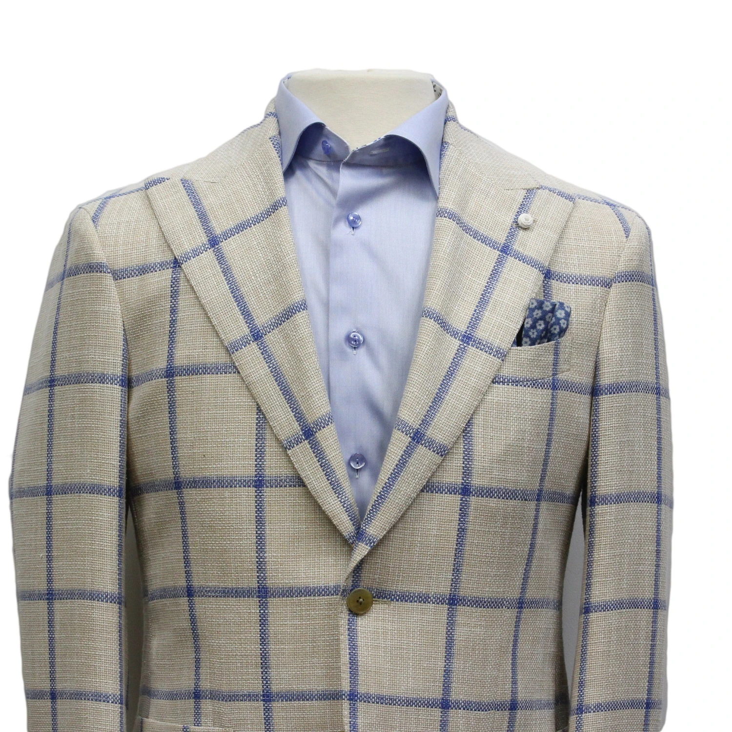 Bone Windowpane Wool-Silk-Cotton Dream Fit Sport Jacket - Luigi Bianchi 6 Bone Windowpane Wool-Silk-Cotton Dream Fit Sport Jacket - Luigi Bianchi - Image 4