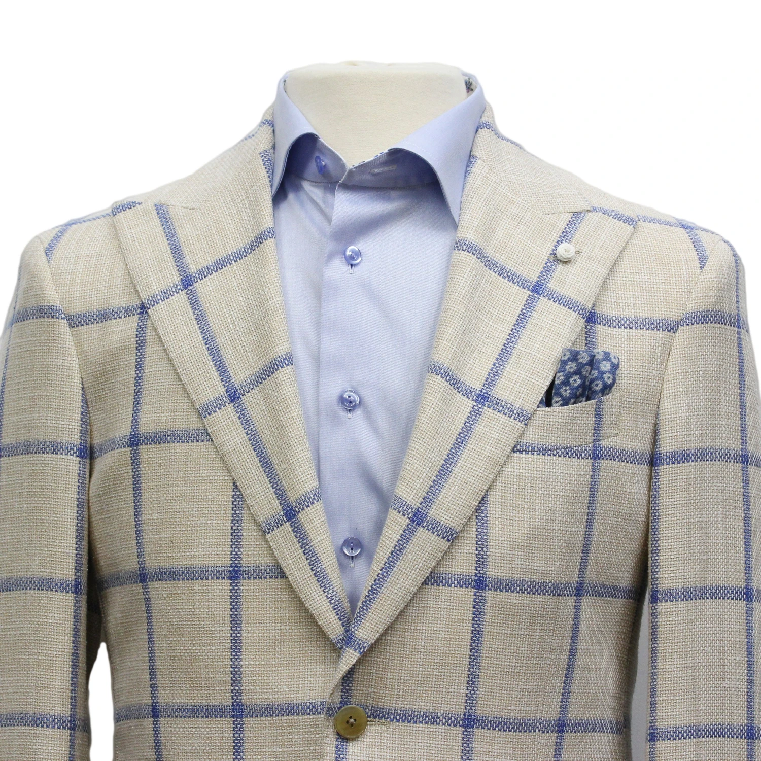 Bone Windowpane Wool-Silk-Cotton Dream Fit Sport Jacket - Luigi Bianchi 5 Bone Windowpane Wool-Silk-Cotton Dream Fit Sport Jacket - Luigi Bianchi - Image 3