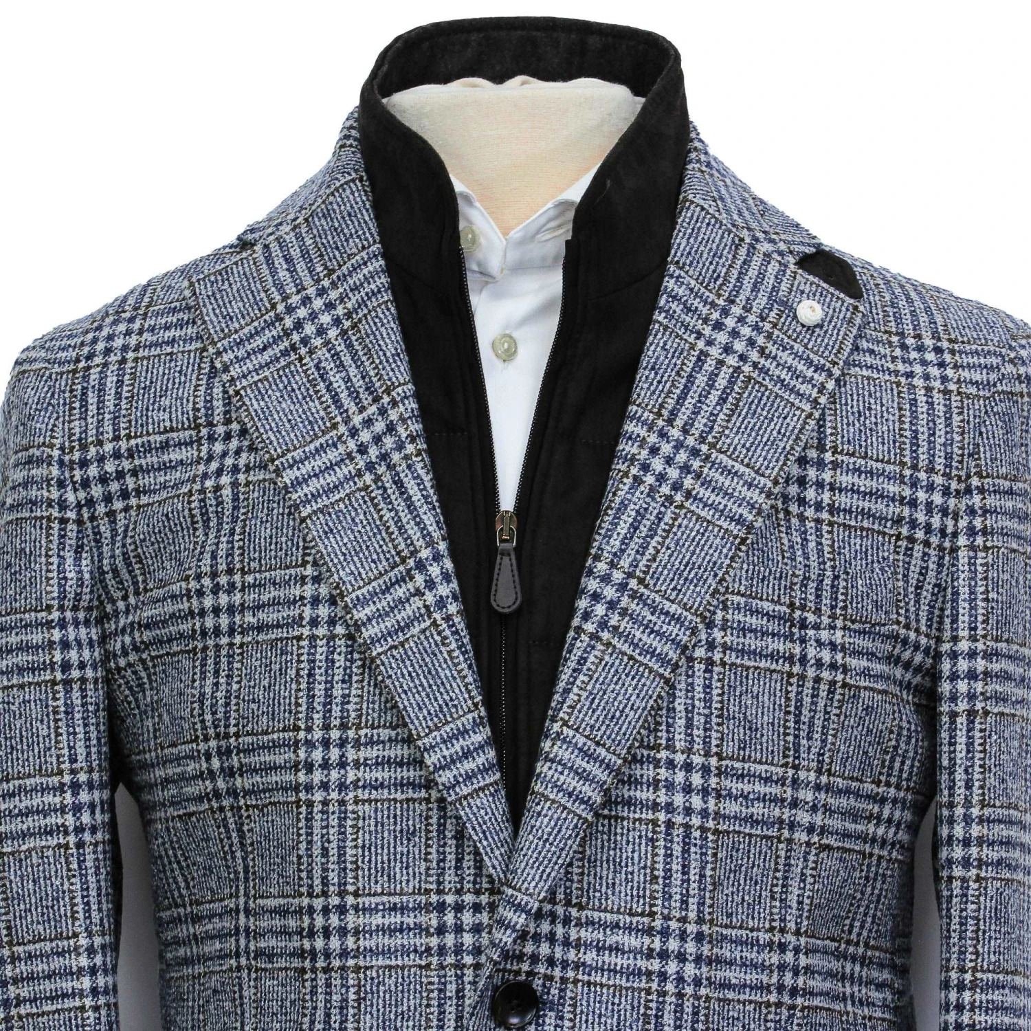 Blue & Brown Prince-of-Wales Wool Hybrid Sport Jacket With Bib - Luigi Bianchi 7 Blue & Brown Prince-of-Wales Wool Hybrid Sport Jacket With Bib - Luigi Bianchi - Image 5