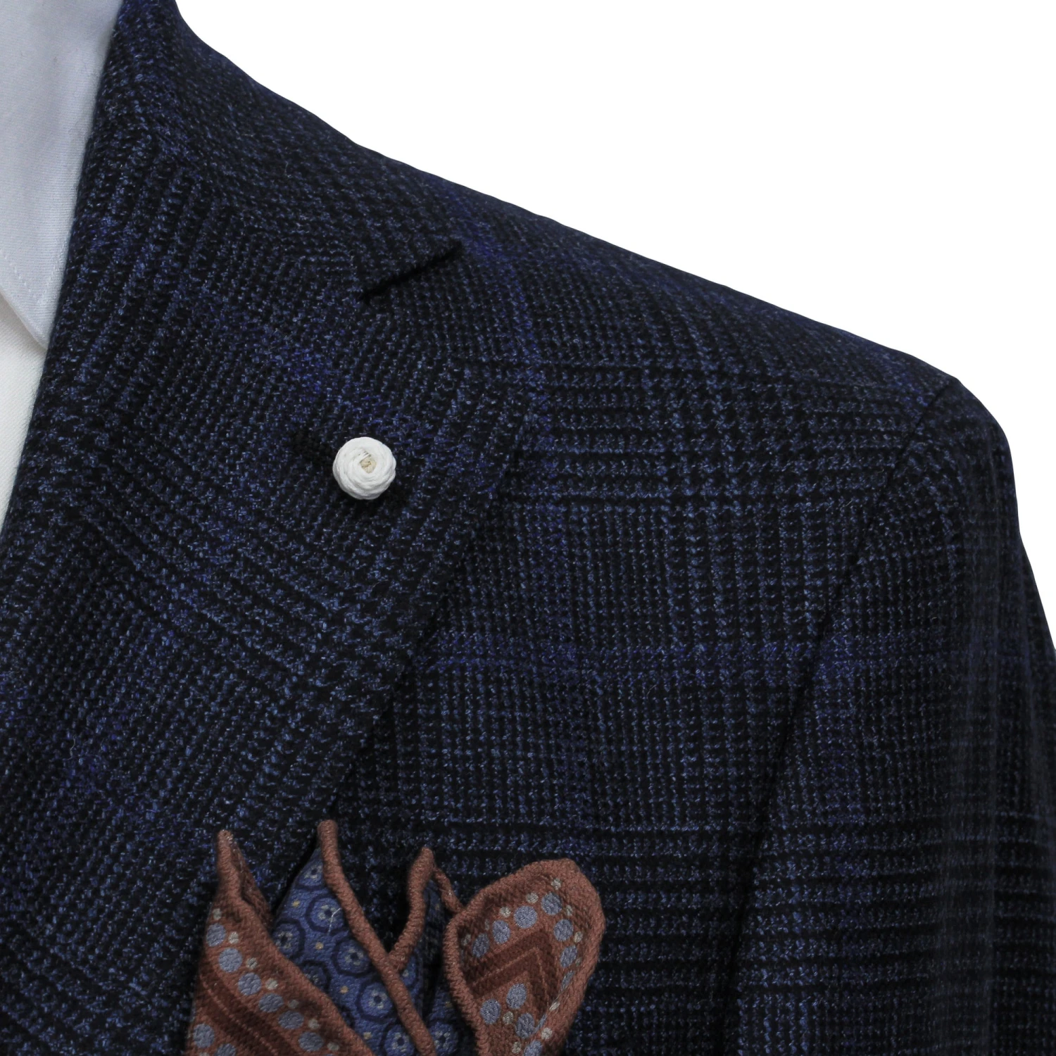 Navy Prince-of-Wales Wool/Silk/Cashmere Contemporary Fit Jacket - Luigi Bianchi 6 Navy Prince-of-Wales Wool/Silk/Cashmere Contemporary Fit Jacket - Luigi Bianchi - Image 4