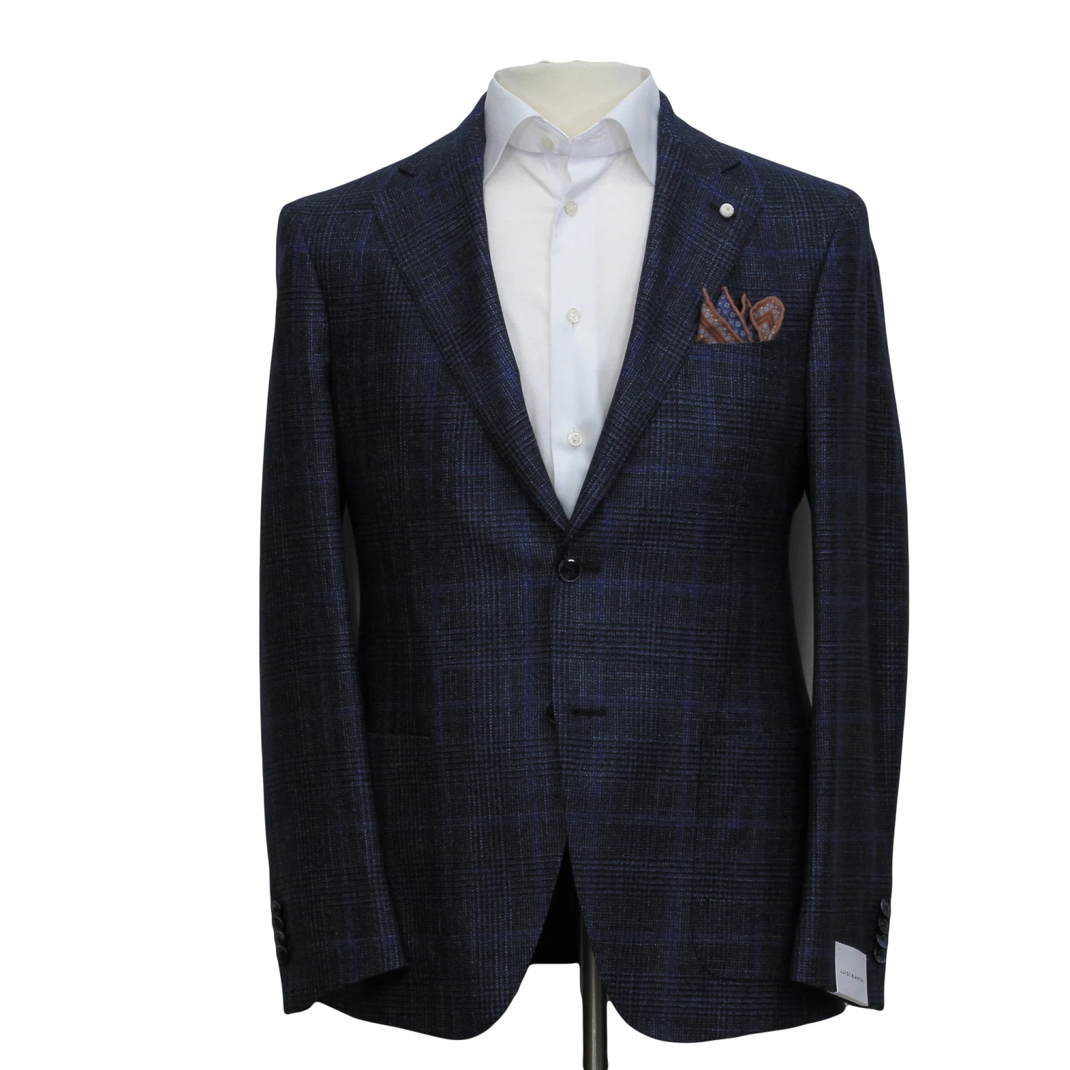 Navy Prince-of-Wales Wool/Silk/Cashmere Contemporary Fit Jacket - Luigi Bianchi 3 Navy Prince-of-Wales Wool/Silk/Cashmere Contemporary Fit Jacket - Luigi Bianchi