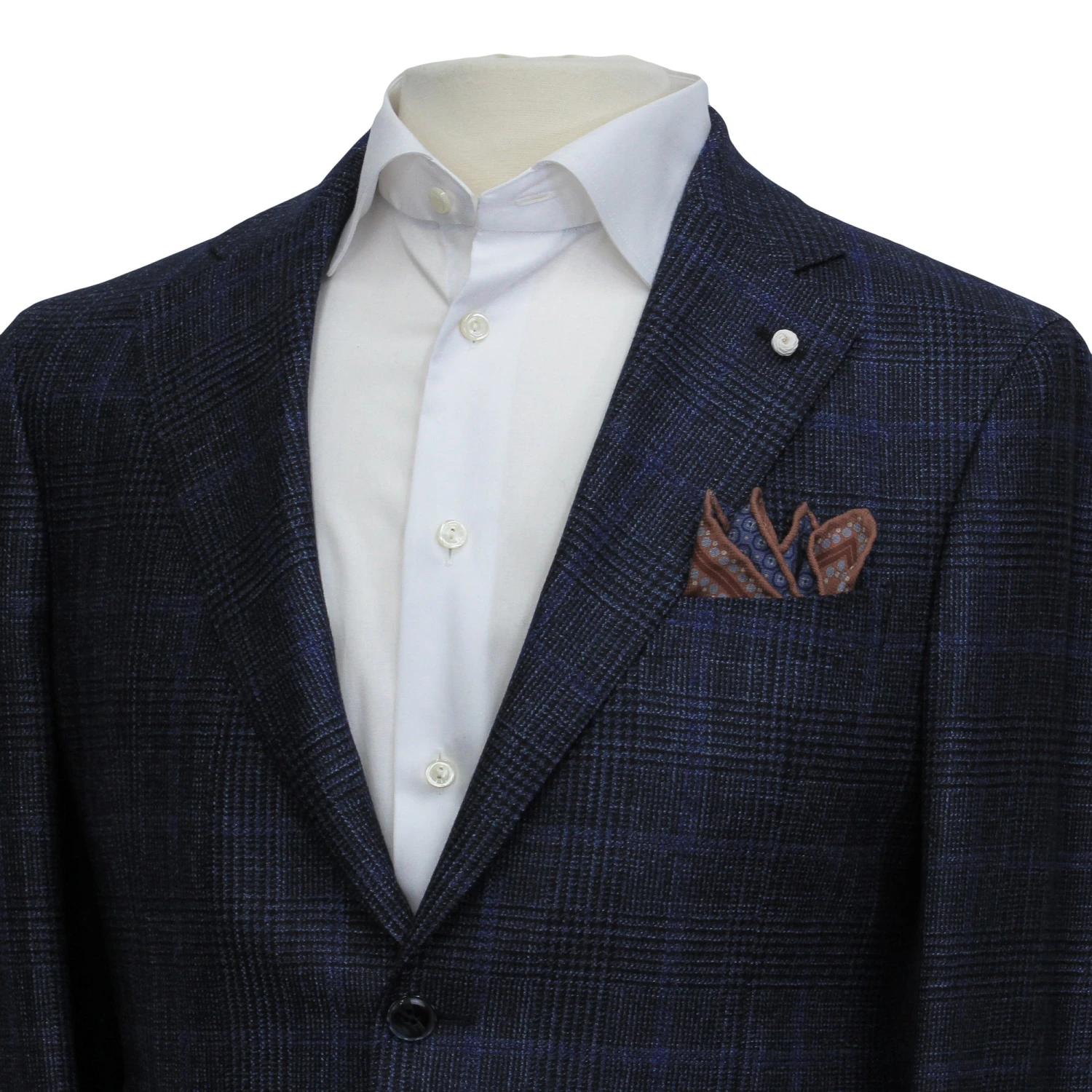 Navy Prince-of-Wales Wool/Silk/Cashmere Contemporary Fit Jacket - Luigi Bianchi 4 Navy Prince-of-Wales Wool/Silk/Cashmere Contemporary Fit Jacket - Luigi Bianchi - Image 2