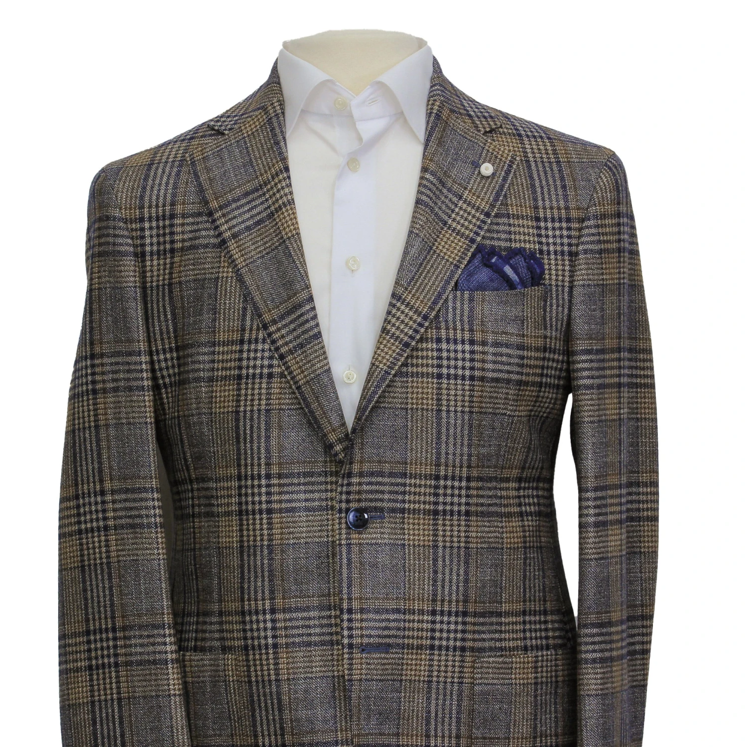 Brown & Navy Prince-of-Wales Wool/Silk/Cashmere Contemporary Fit Jacket - Luigi Bianchi 5 Brown & Navy Prince-of-Wales Wool/Silk/Cashmere Contemporary Fit Jacket - Luigi Bianchi - Image 3