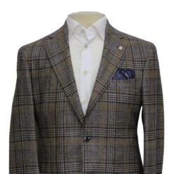 Brown & Navy Prince-of-Wales Wool/Silk/Cashmere Contemporary Fit Jacket - Luigi Bianchi 12 Brown & Navy Prince-of-Wales Wool/Silk/Cashmere Contemporary Fit Jacket - Luigi Bianchi -ETON Store LUIGI BIANCHI 42837 01 10