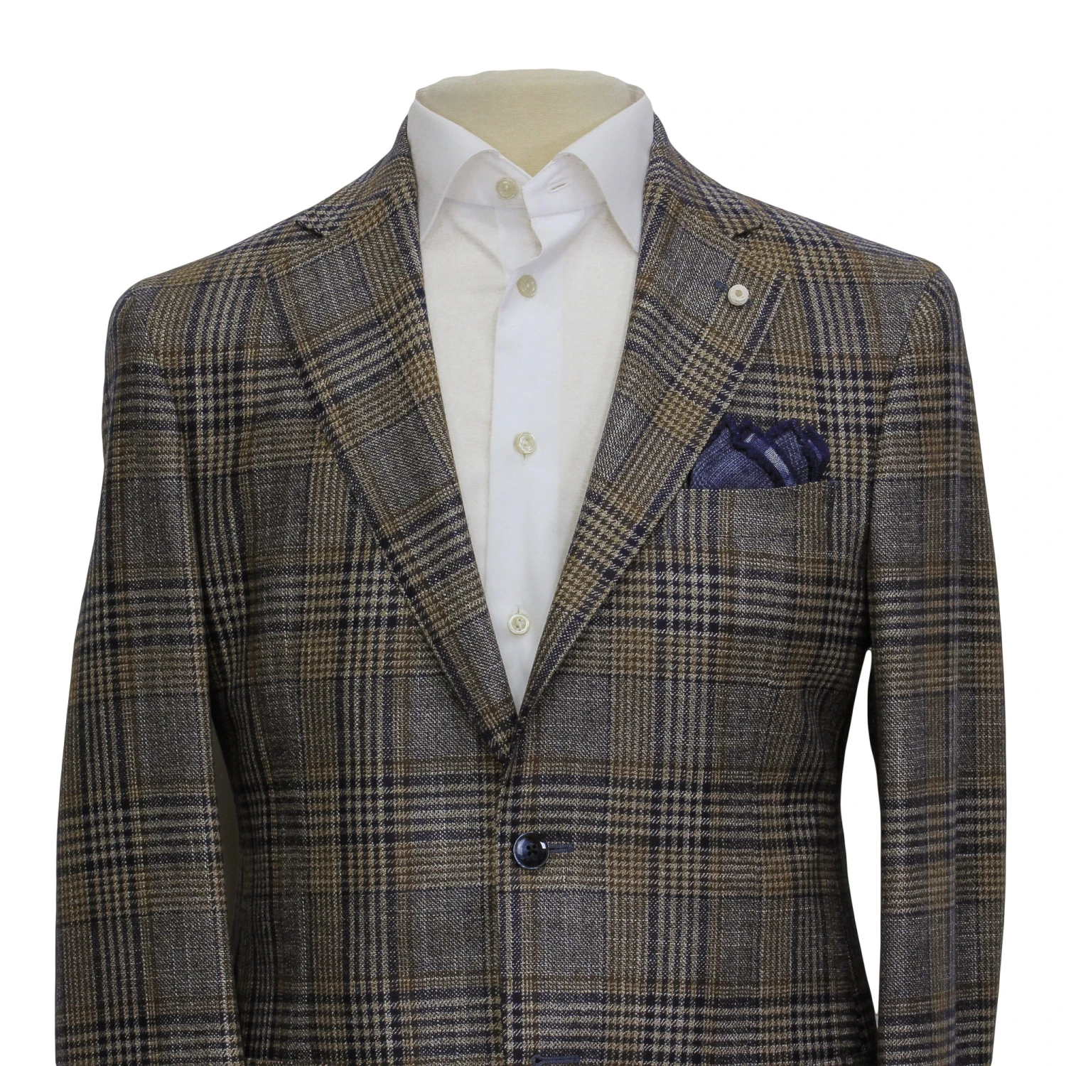 Brown & Navy Prince-of-Wales Wool/Silk/Cashmere Contemporary Fit Jacket - Luigi Bianchi 6 Brown & Navy Prince-of-Wales Wool/Silk/Cashmere Contemporary Fit Jacket - Luigi Bianchi - Image 4