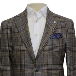 Brown & Navy Prince-of-Wales Wool/Silk/Cashmere Contemporary Fit Jacket - Luigi Bianchi 13 Brown & Navy Prince-of-Wales Wool/Silk/Cashmere Contemporary Fit Jacket - Luigi Bianchi -ETON Store LUIGI BIANCHI 42837 01 11