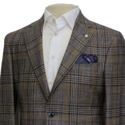 Brown & Navy Prince-of-Wales Wool/Silk/Cashmere Contemporary Fit Jacket - Luigi Bianchi 10 Brown & Navy Prince-of-Wales Wool/Silk/Cashmere Contemporary Fit Jacket - Luigi Bianchi -ETON Store LUIGI BIANCHI 42837 01 12