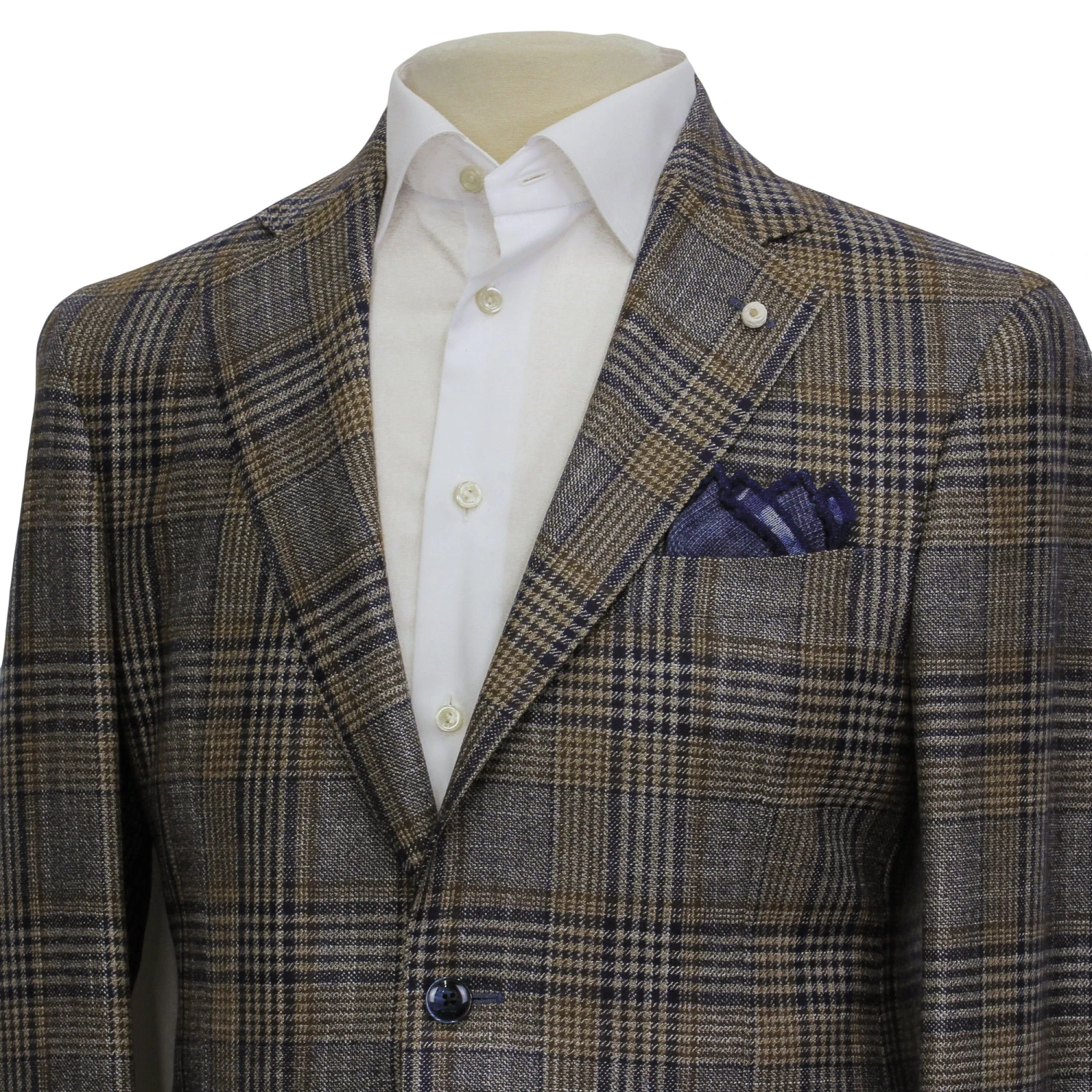 Brown & Navy Prince-of-Wales Wool/Silk/Cashmere Contemporary Fit Jacket - Luigi Bianchi 4 Brown & Navy Prince-of-Wales Wool/Silk/Cashmere Contemporary Fit Jacket - Luigi Bianchi - Image 2