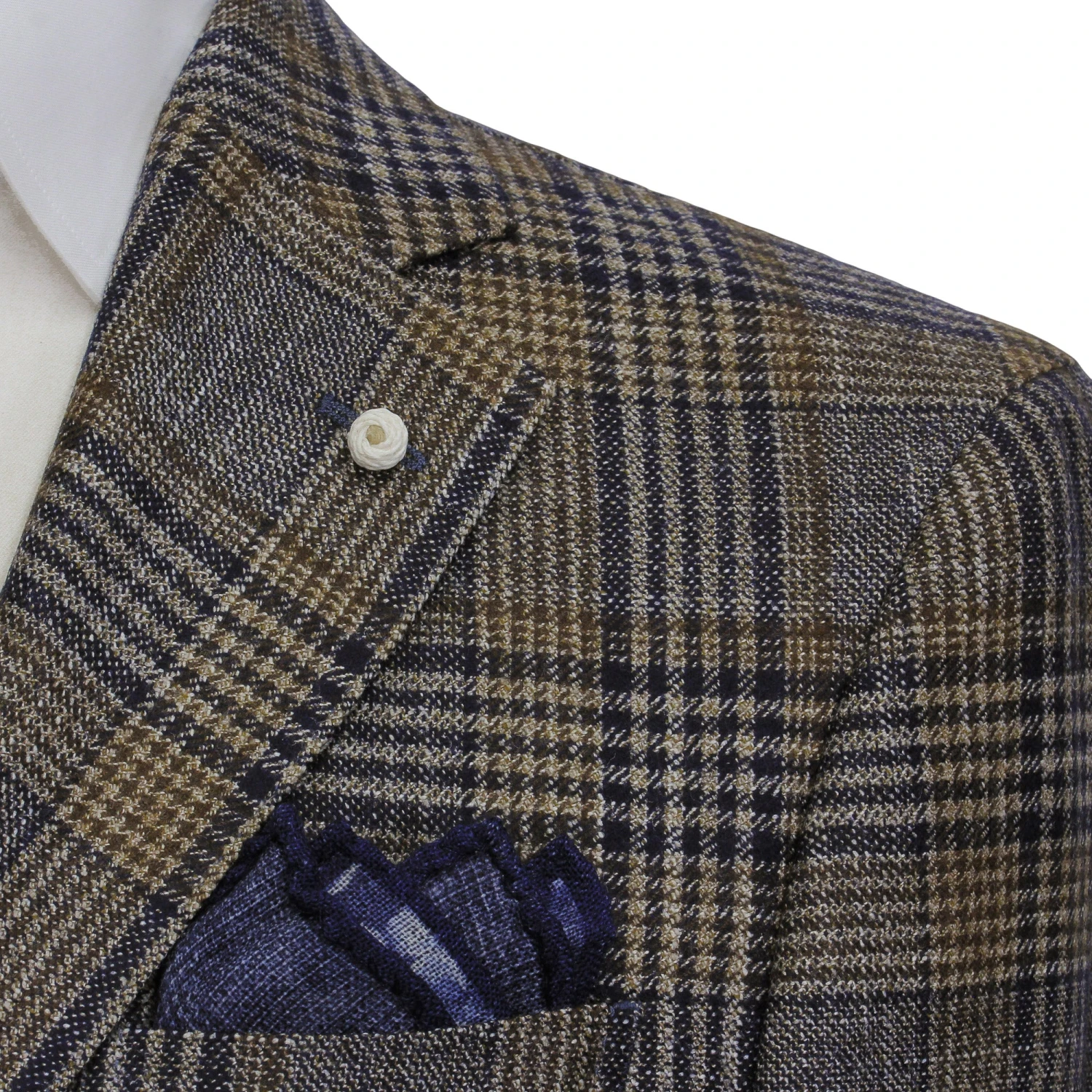 Brown & Navy Prince-of-Wales Wool/Silk/Cashmere Contemporary Fit Jacket - Luigi Bianchi 8 Brown & Navy Prince-of-Wales Wool/Silk/Cashmere Contemporary Fit Jacket - Luigi Bianchi - Image 6