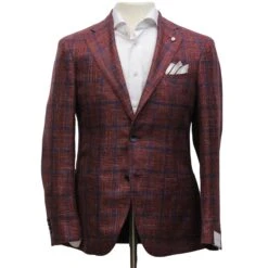 Red Windowpane Wool-Silk-Linen Dream Fit Sport Jacket - Luigi Bianchi
