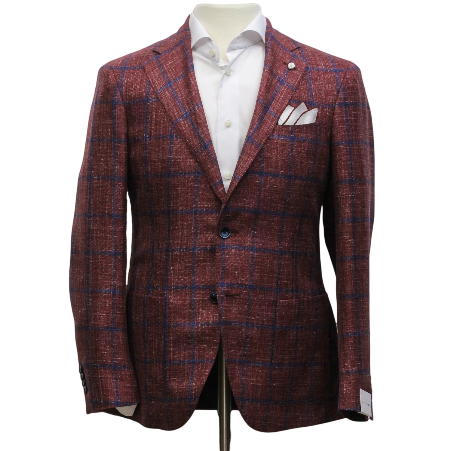 Red Windowpane Wool-Silk-Linen Dream Fit Sport Jacket - Luigi Bianchi 3 Red Windowpane Wool-Silk-Linen Dream Fit Sport Jacket - Luigi Bianchi