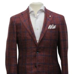Red Windowpane Wool-Silk-Linen Dream Fit Sport Jacket - Luigi Bianchi 10 Red Windowpane Wool-Silk-Linen Dream Fit Sport Jacket - Luigi Bianchi -ETON Store LUIGI BIANCHI 43217 01 2