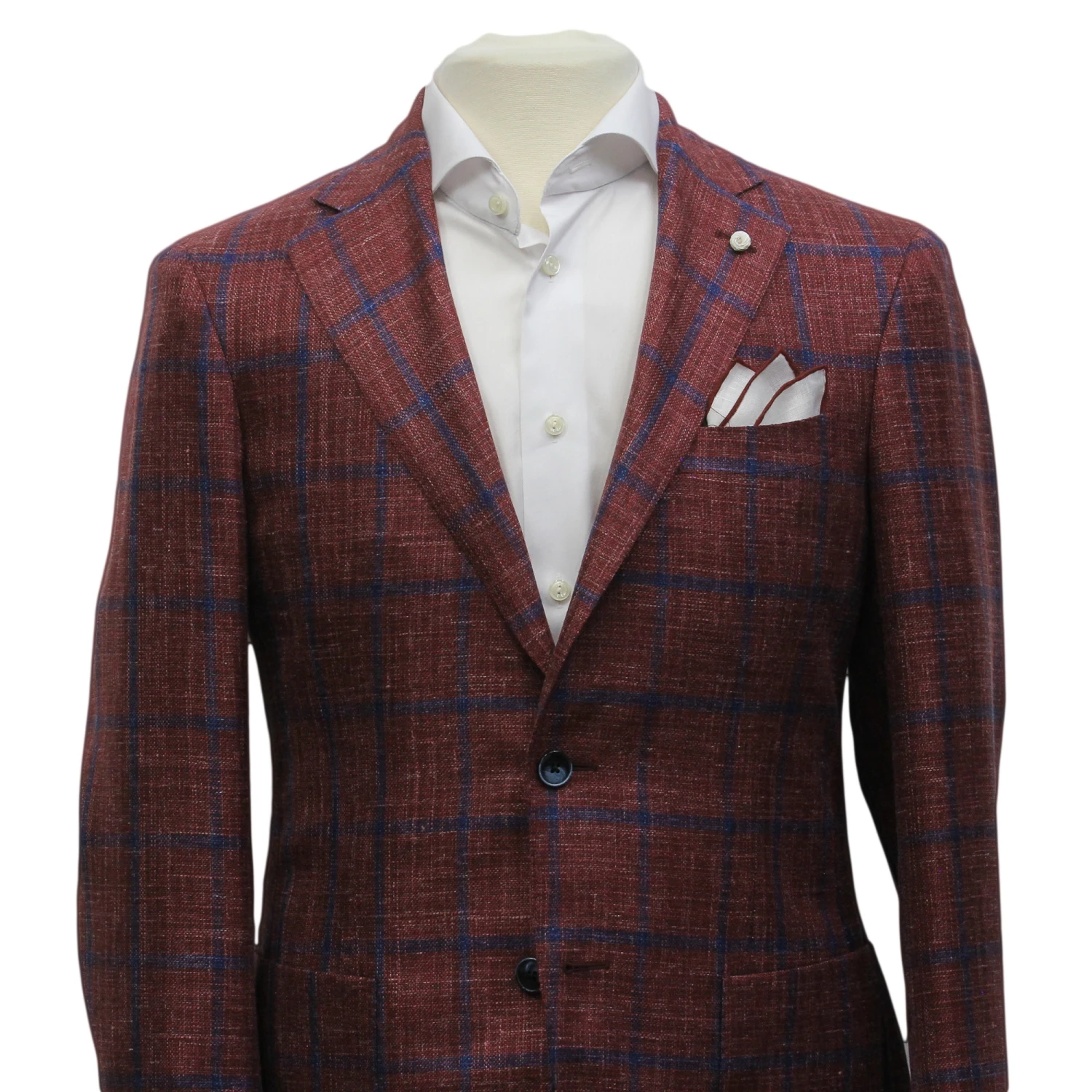 Red Windowpane Wool-Silk-Linen Dream Fit Sport Jacket - Luigi Bianchi 5 Red Windowpane Wool-Silk-Linen Dream Fit Sport Jacket - Luigi Bianchi - Image 3