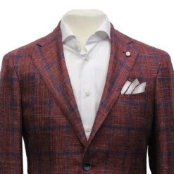 Red Windowpane Wool-Silk-Linen Dream Fit Sport Jacket - Luigi Bianchi 11 Red Windowpane Wool-Silk-Linen Dream Fit Sport Jacket - Luigi Bianchi -ETON Store LUIGI BIANCHI 43217 01 3