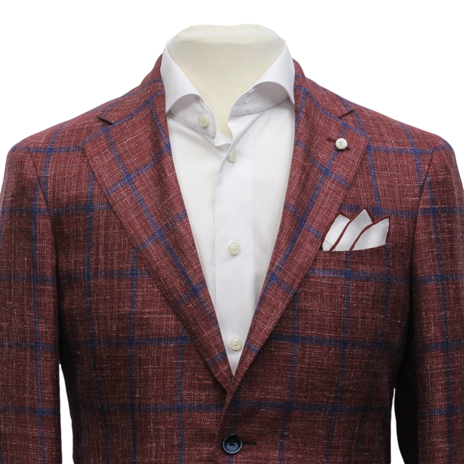 Red Windowpane Wool-Silk-Linen Dream Fit Sport Jacket - Luigi Bianchi 6 Red Windowpane Wool-Silk-Linen Dream Fit Sport Jacket - Luigi Bianchi - Image 4