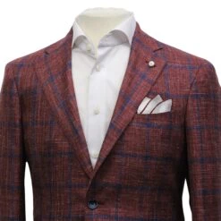 Red Windowpane Wool-Silk-Linen Dream Fit Sport Jacket - Luigi Bianchi 9 Red Windowpane Wool-Silk-Linen Dream Fit Sport Jacket - Luigi Bianchi -ETON Store LUIGI BIANCHI 43217 01 4