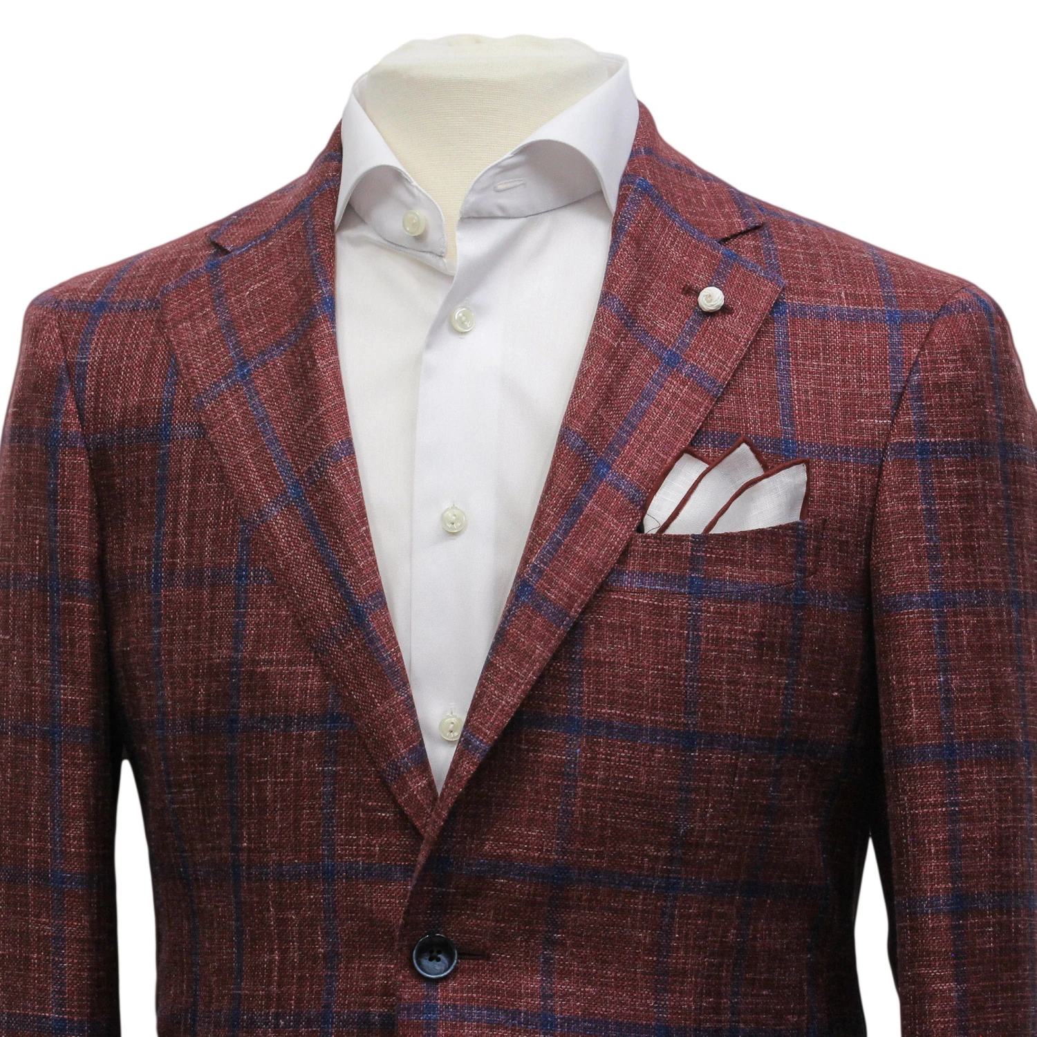 Red Windowpane Wool-Silk-Linen Dream Fit Sport Jacket - Luigi Bianchi 4 Red Windowpane Wool-Silk-Linen Dream Fit Sport Jacket - Luigi Bianchi - Image 2