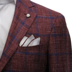 Red Windowpane Wool-Silk-Linen Dream Fit Sport Jacket - Luigi Bianchi 12 Red Windowpane Wool-Silk-Linen Dream Fit Sport Jacket - Luigi Bianchi -ETON Store LUIGI BIANCHI 43217 01 5