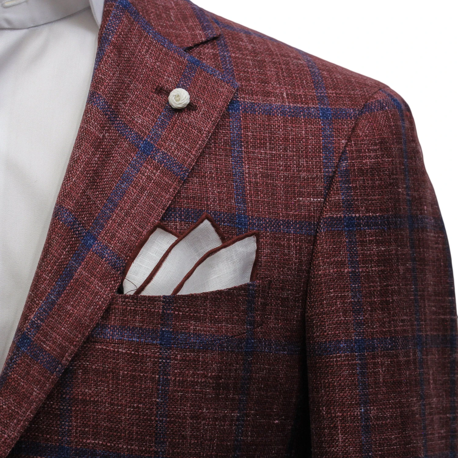 Red Windowpane Wool-Silk-Linen Dream Fit Sport Jacket - Luigi Bianchi 7 Red Windowpane Wool-Silk-Linen Dream Fit Sport Jacket - Luigi Bianchi - Image 5