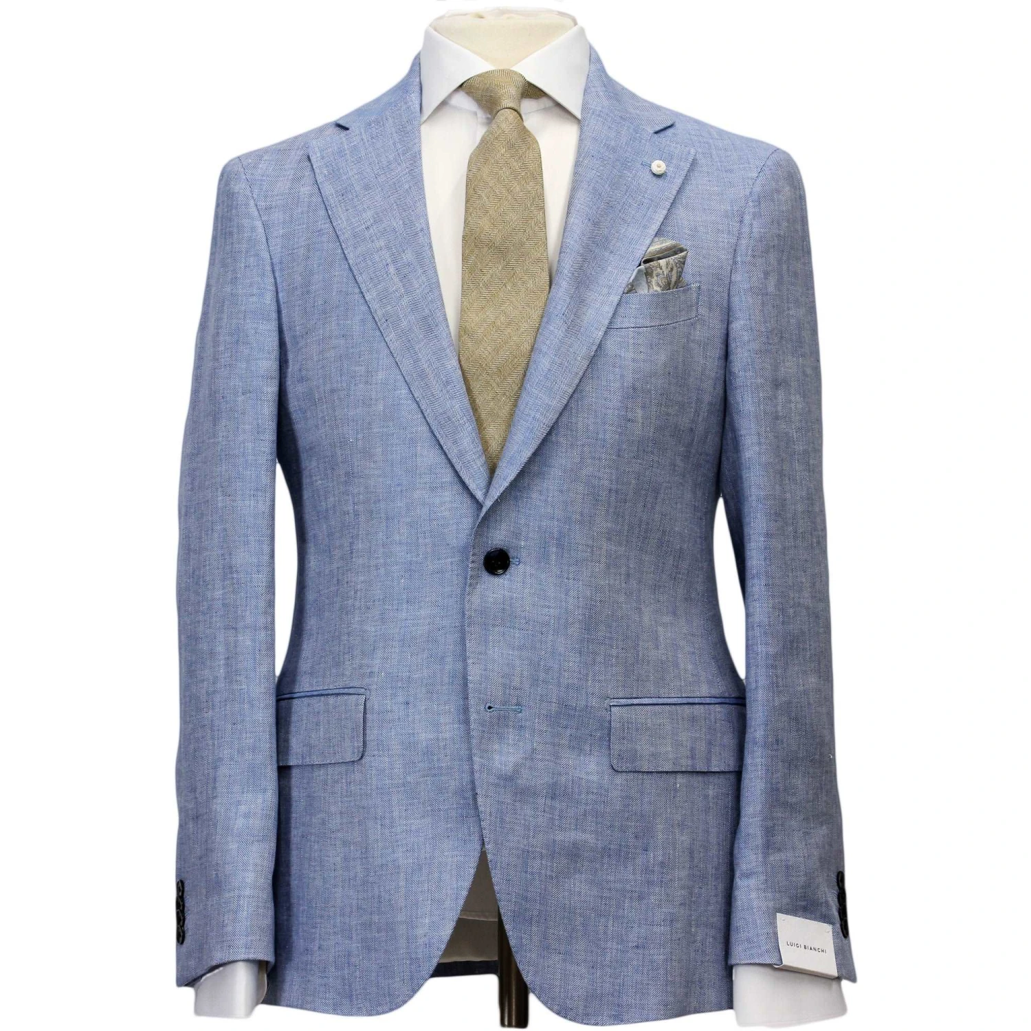 Azure Blue Linen Contemporary Fit Suit - Luigi Bianchi 6 Azure Blue Linen Contemporary Fit Suit - Luigi Bianchi - Image 4