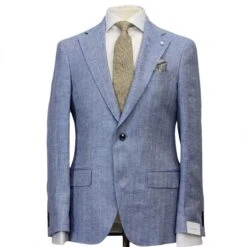 Azure Blue Linen Contemporary Fit Suit - Luigi Bianchi