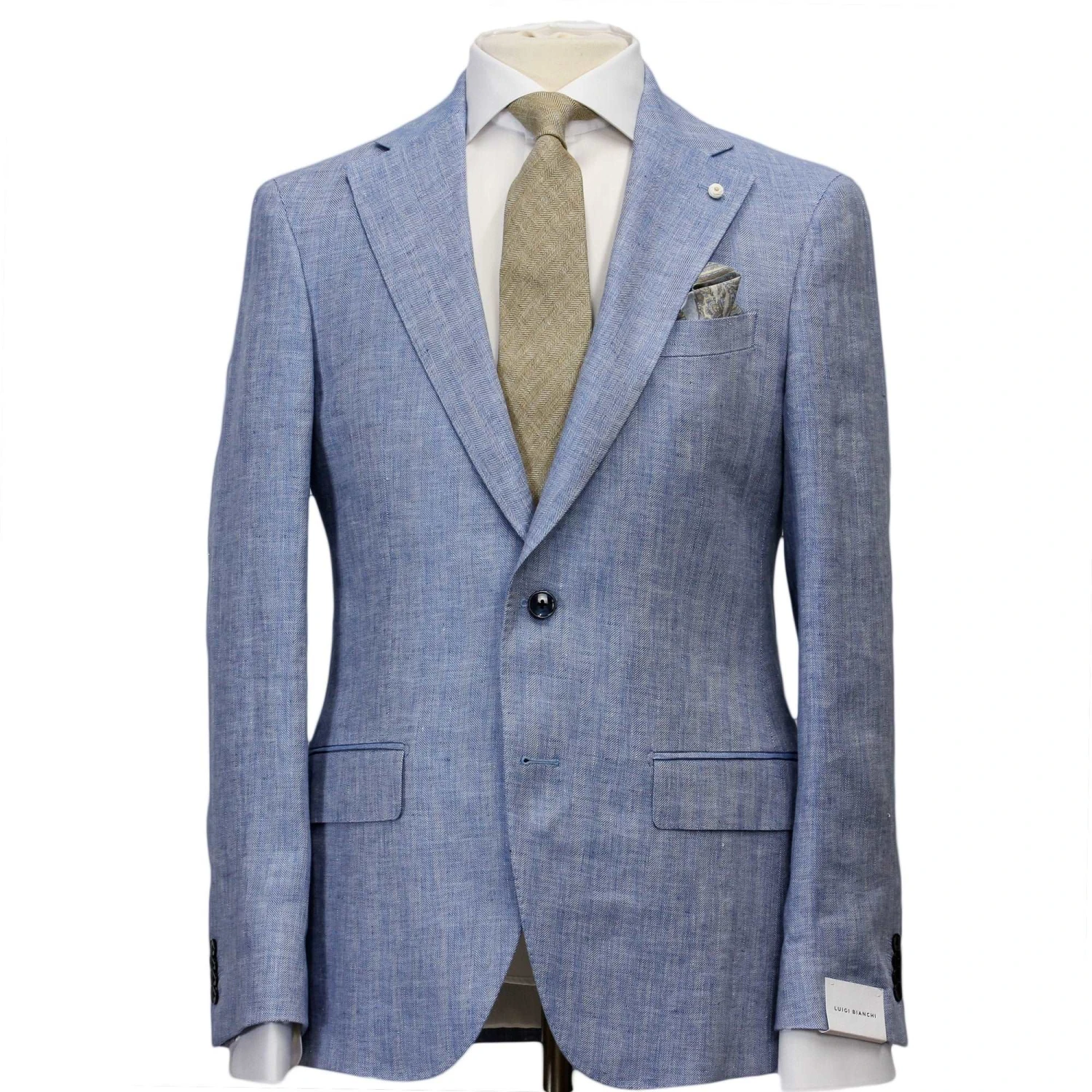 Azure Blue Linen Contemporary Fit Suit - Luigi Bianchi 3 Azure Blue Linen Contemporary Fit Suit - Luigi Bianchi
