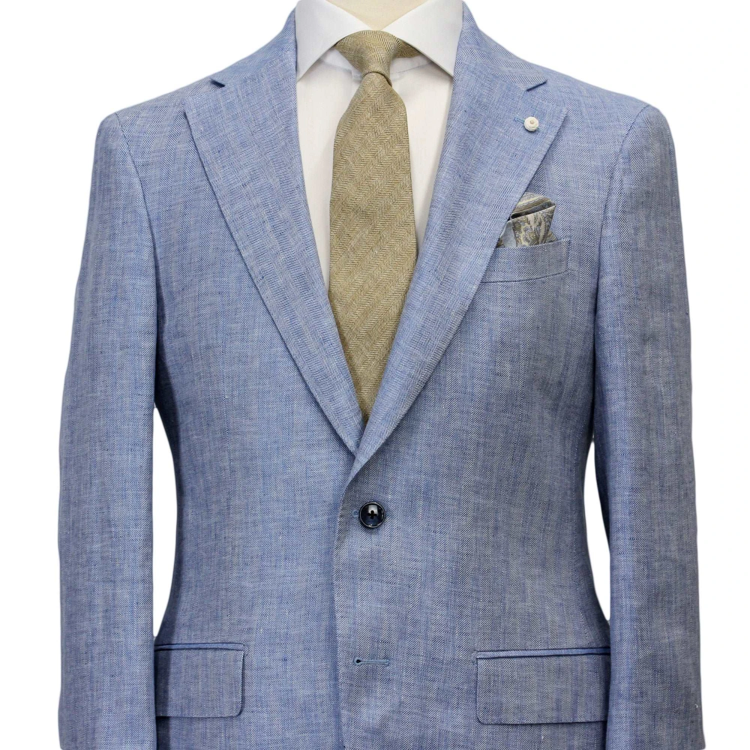 Azure Blue Linen Contemporary Fit Suit - Luigi Bianchi 5 Azure Blue Linen Contemporary Fit Suit - Luigi Bianchi - Image 3