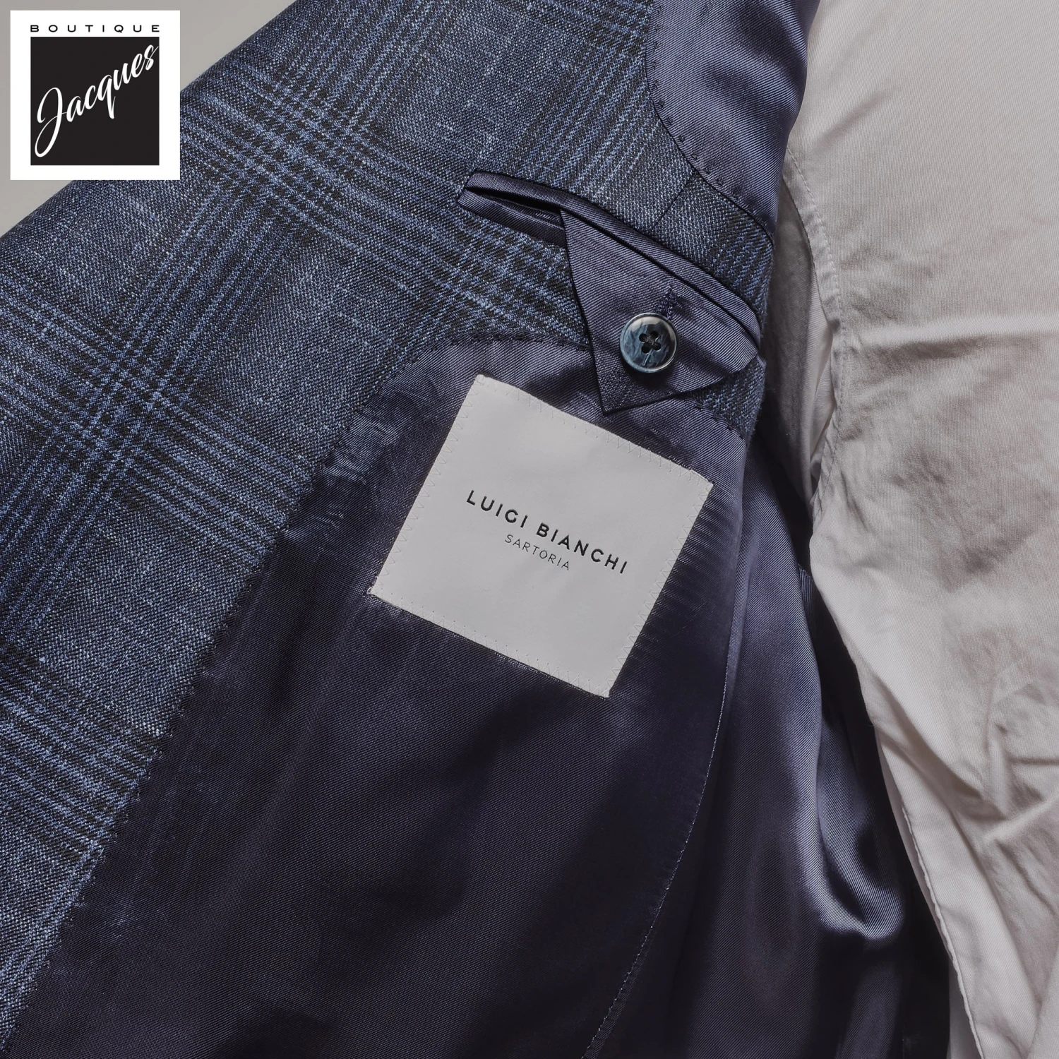 Blue Check Wool-Silk Di Delfino Dream Fit Sport Jacket - Luigi Bianchi 6 Blue Check Wool-Silk Di Delfino Dream Fit Sport Jacket - Luigi Bianchi - Image 4