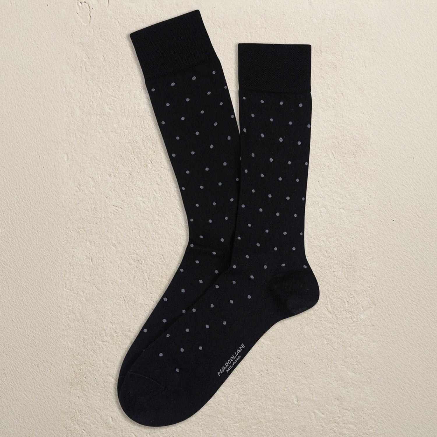 Black Polka Dot Pima Cotton Mid-Calf Sock (LARGE) - Marcoliani 3 Black Polka Dot Pima Cotton Mid-Calf Sock (LARGE) - Marcoliani