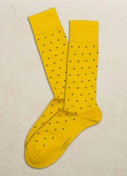Senape (Yellow) Polka Dot Pima Cotton Mid-Calf Sock - Marcoliani