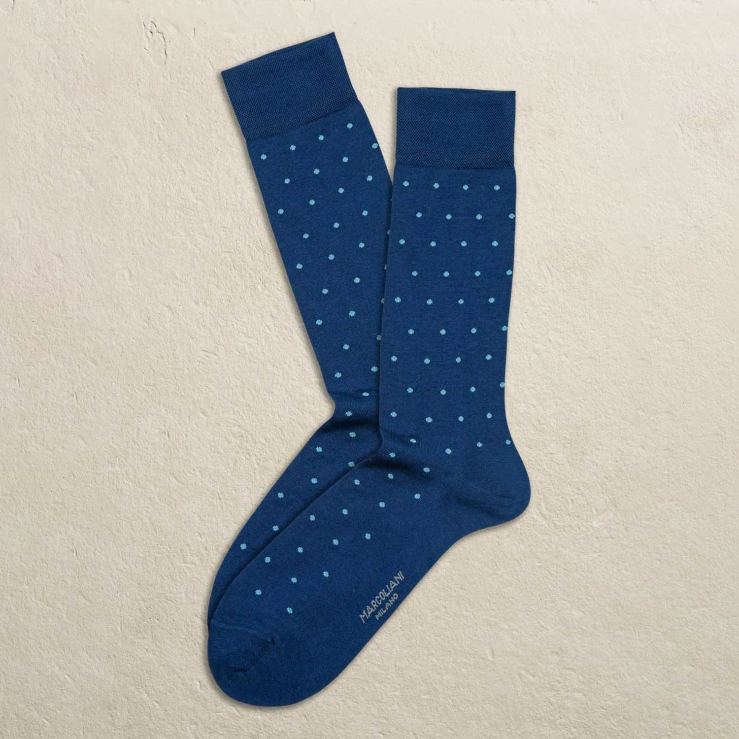 Indigo Blue Polka Dot Pima Cotton Mid-Calf Sock - Marcoliani 3 Indigo Blue Polka Dot Pima Cotton Mid-Calf Sock - Marcoliani