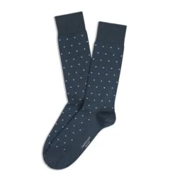 Asphalt / Blue Polka Dot Pima Cotton Mid-Calf Socks - Marcoliani