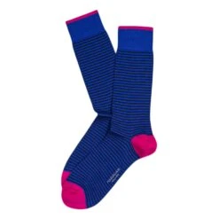 Electric Blue Palio Stripe Pima Cotton Mid-Calf Sock - Marcoliani